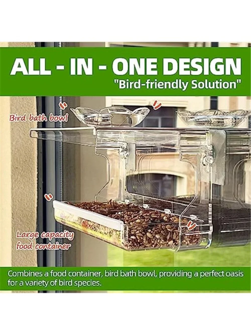 New Window Bird Feeder with Non-Marking Self-Adhesive Hooks